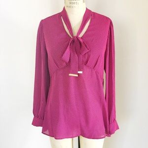 Michael Kors pink black printed bowl tie blouse